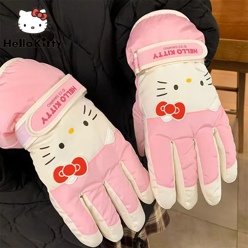 Hello Kitty zimowe kreskówki snowboardowe rękawice narciarskie antypoślizgowy ekran dotykowy wodoodporne jazda ciepły śnieg damskie rękawiczki Kawaii anime prezenty