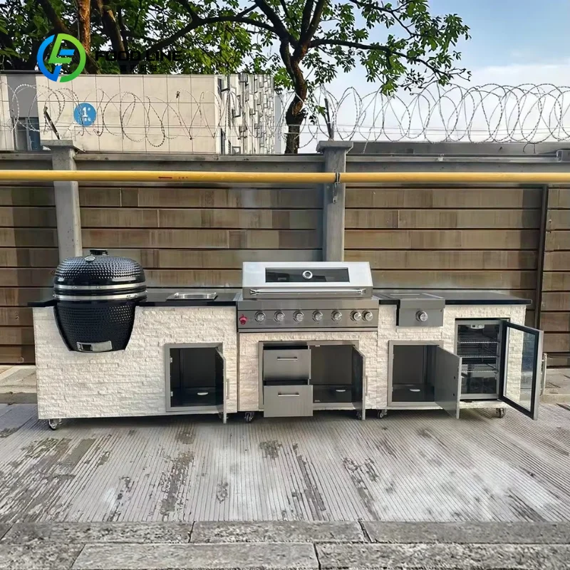 Customized Modern Outdoor Kitchen Cabinet with Full Equipped Modular Outdoor Cooking Cabinet Backyard Patio Garden