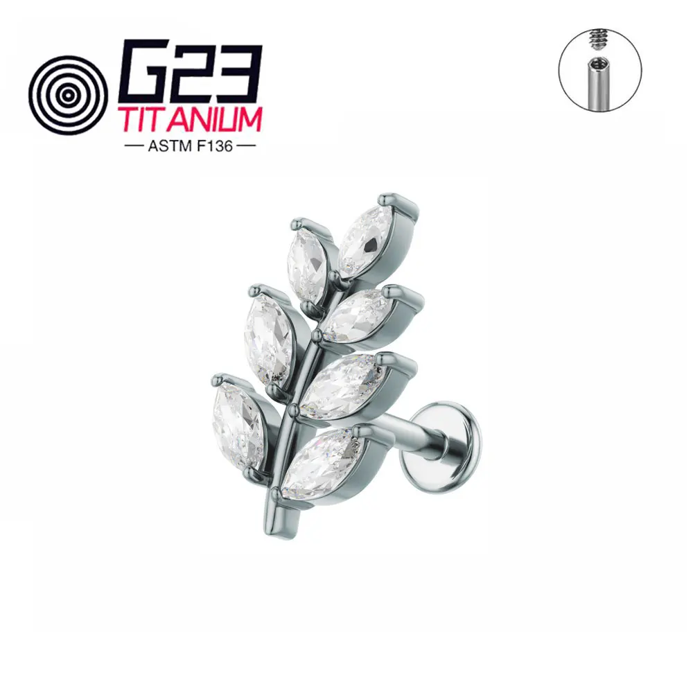ASTM F136 Titanium Leaf Shape CZ Earring