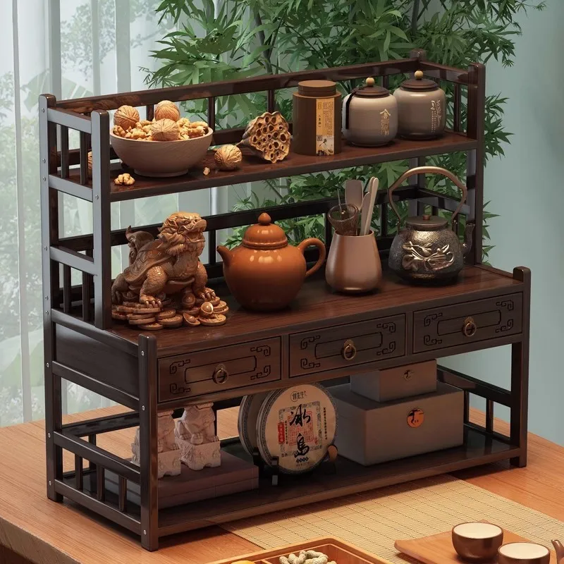 

Bogu New Chinese Tea Display Shelf, Tea Set & Desktop Tea Cup Organizer, Zisha Pot Display Stand