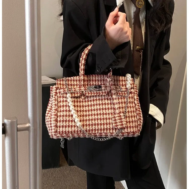 

‌2025 Kelly Tote Bag for Women - Classic Flap Shoulder Purse, Spacious Wool Blend Handbag for Daily Use & Work
