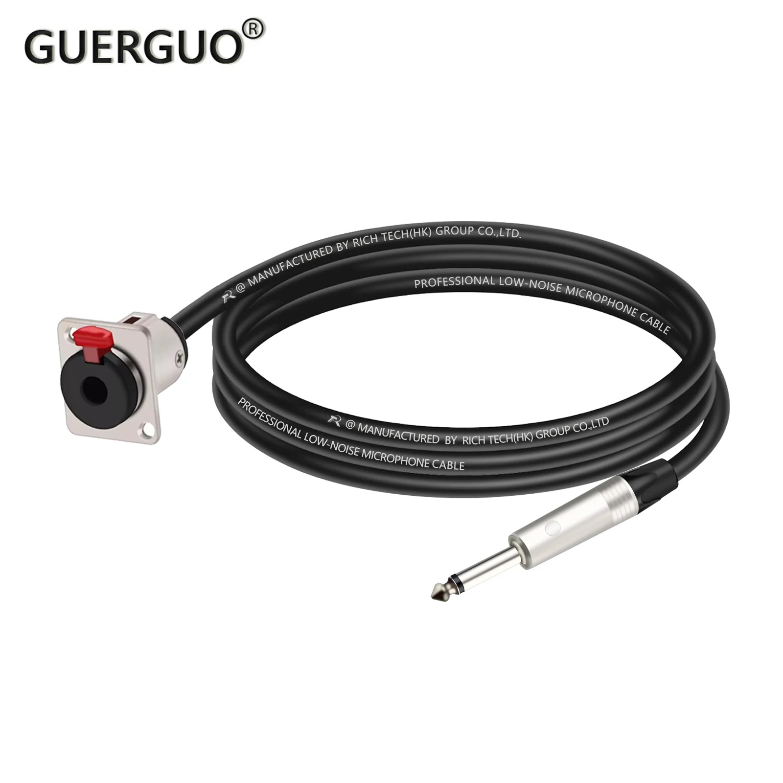 1PC D-Type 6.35MM Stereo Female Panel Mount to 6.35MM Male Mono Jack Cable 1/4