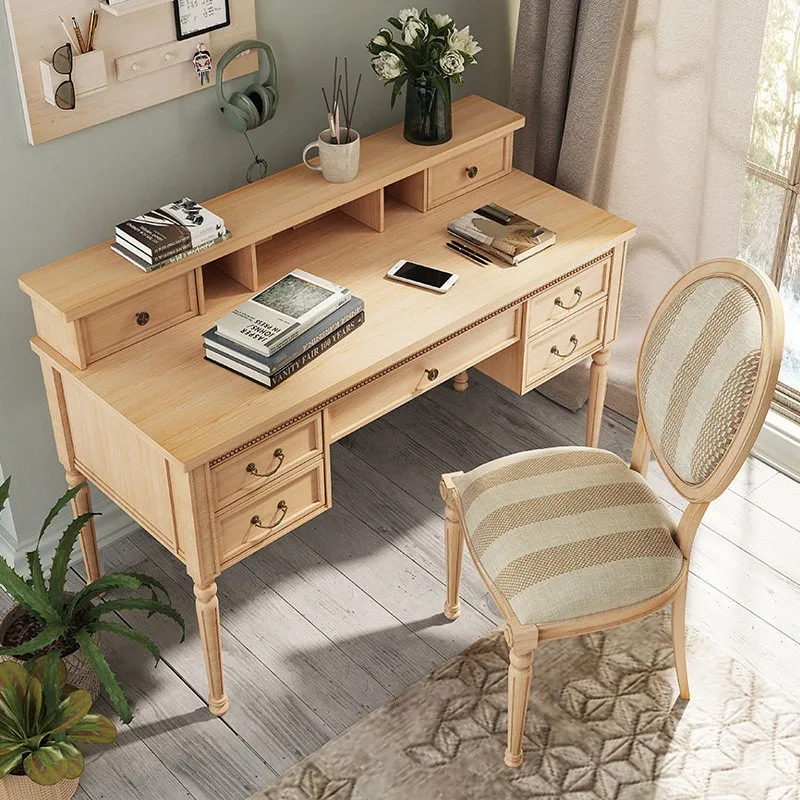 French Simple Solid Wood Desk Retro Log Color Integrated Writing Desk Small Apartment Household American Storage Computer Workst