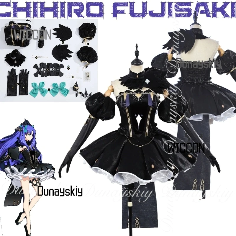 Fatee Order  Game Space Ereshk cos igal Cosplay With Blue-purple Double Ponytail Wig With Black Dress Cosplay Costume All Set