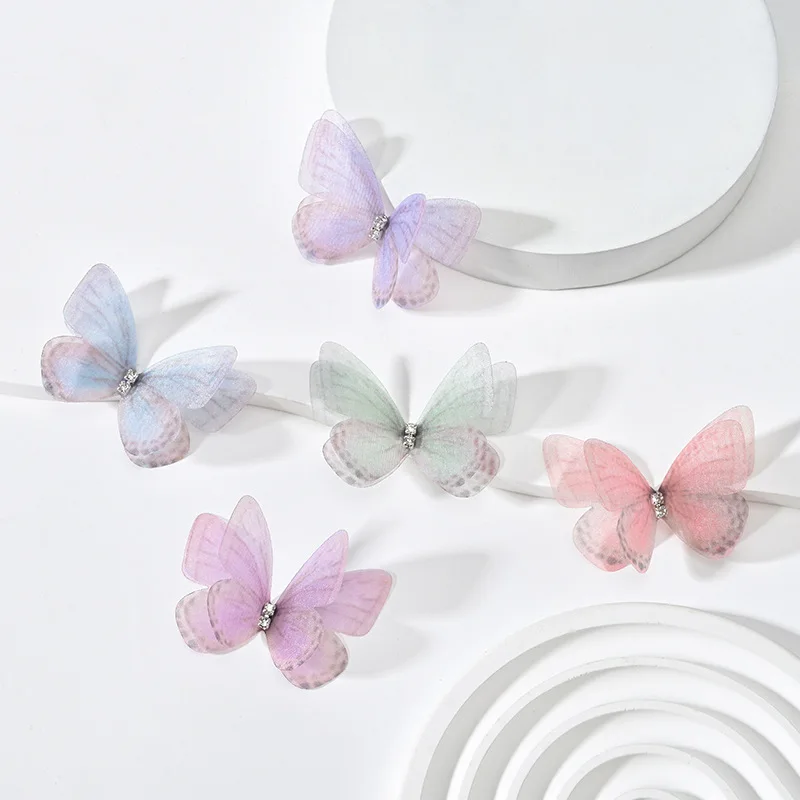 5cm Double Sweet Butterfly Appliqued 3D Simulation Mesh Dreamy Explosion Bouquet Patch For DIY Handmade Hairband Nail Decoration