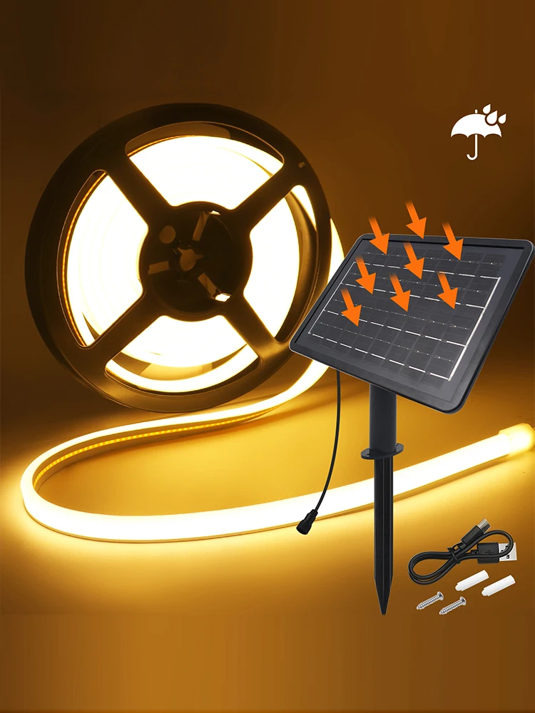 Zewnętrzna solarna taśma LED COB 24V 320LED/m Neonowa lampa sznurkowa wodoodporna elastyczna taśma 0,5m-10m Solarna oświetlenie LED do ogrodu — 2