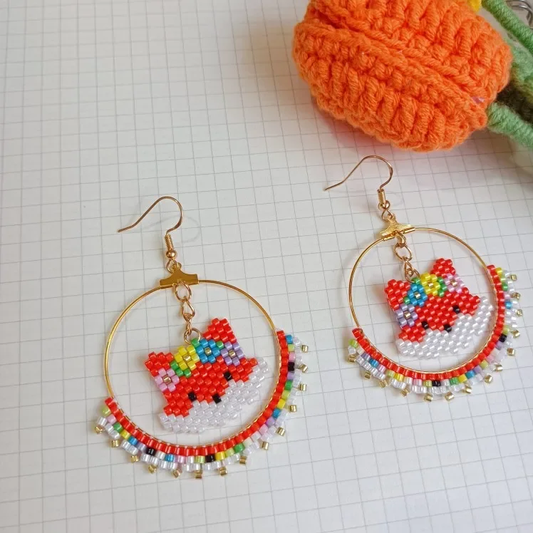 Beaded earrings The circle Personality The fox Fashion Contracted Bohemia Hand woven Alloy Female Rice bead earrings