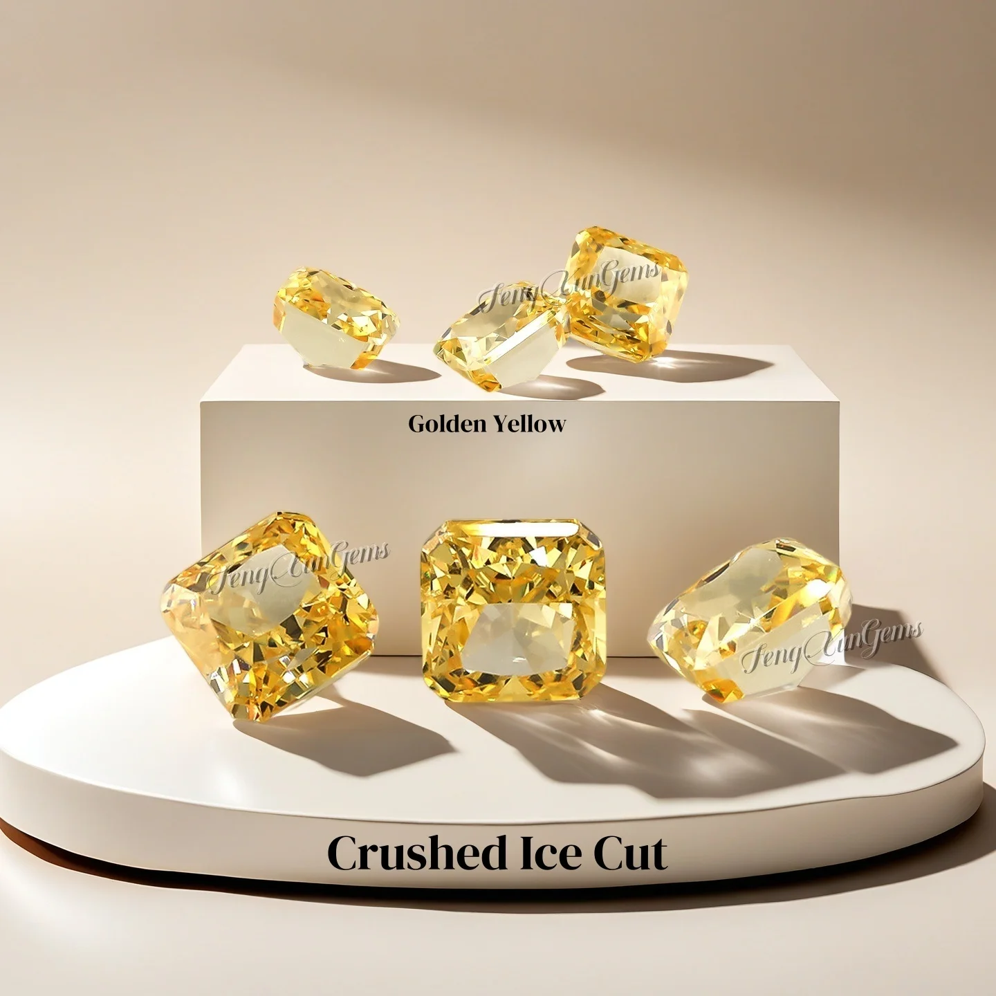 

High Quality Golden Yellow Square Octagonal Crushed Ice Cut Zirconia Shining Synthetic Gemstones For Jewelry Ring Bracelet Inlay