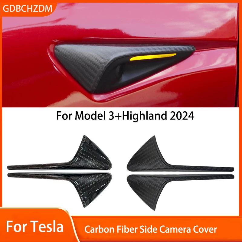 Real Carbon Fiber Side Camera Cover For Tesla Model 3+ Highland 2024 Turn Signal Trim Cover Exterior Accessories