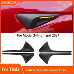 Copertura per fotocamera laterale in vera fibra di carbonio per Tesla Model 3 + Highland 2024 copertura per indicatori di direzione accessori esterni