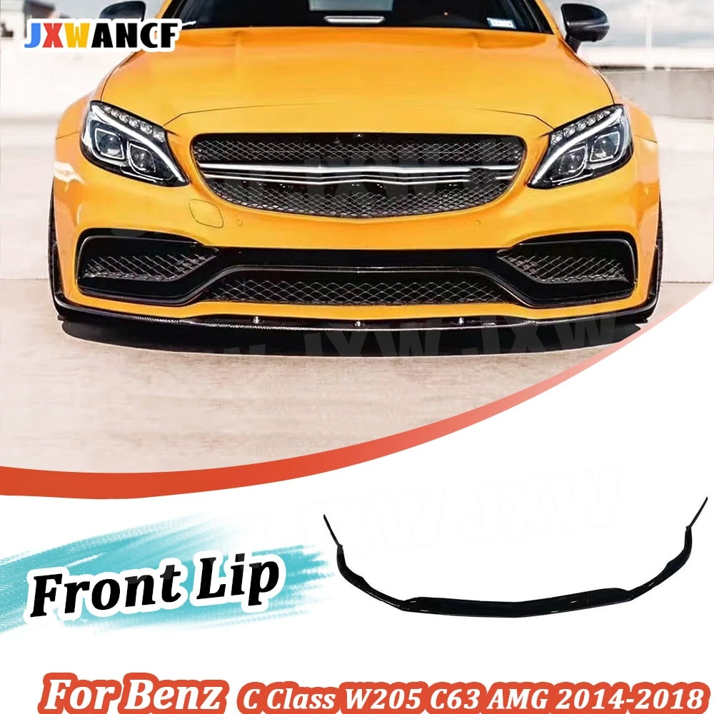 

JXWANCF ABS Carbon Look Front Bumper Lip Chin Spoiler Gloss Black Front Bumper Lip For Benz C Class W205 C63 AMG 2014-2018