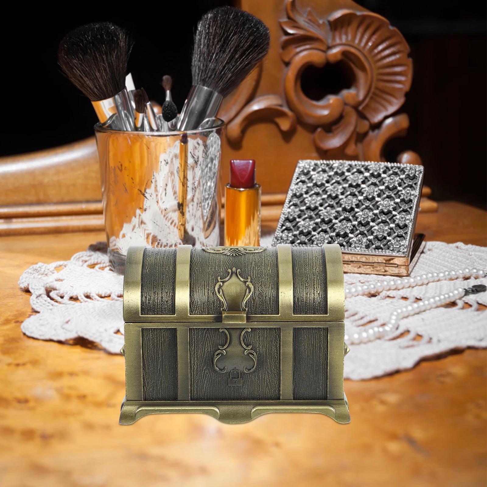 

European Vintage Jewelry Box Zinc Alloy Storage Organizer Court Style Metal Treasure Chest Decorative Keepsake Container