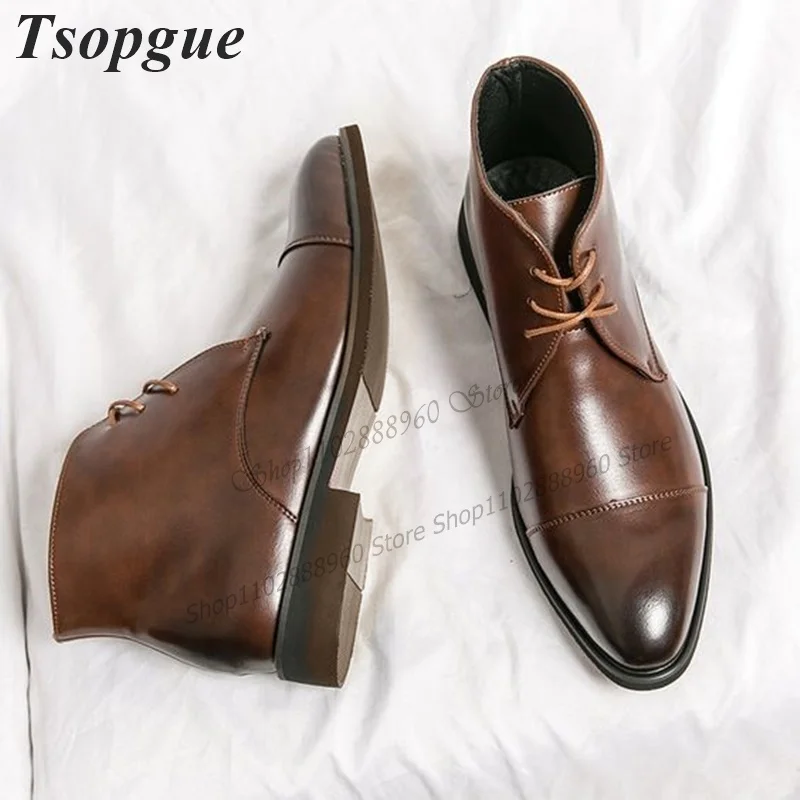 Simple Brown Leather Cross-Tied Shoes For Men Men's Pumps High Quality Runway Business Casual Party Shoes 2023 Zapatillas Mujer