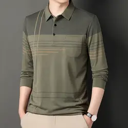 Streetwear Fashion Men Striped Polo Shirts Spring Autumn New Cotton Male Clothes Pockets Long Sleeve Casual Loose Business Tops