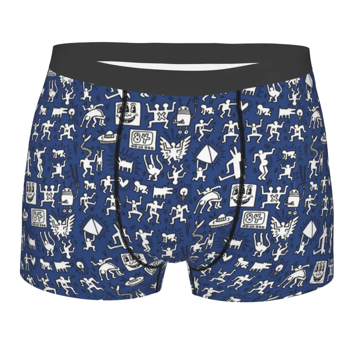 Custom Male Deep Blue Sea Three Eyed Face Abstract Haring Dance Underwear Boxer Briefs Breathable Shorts Panties Underpants