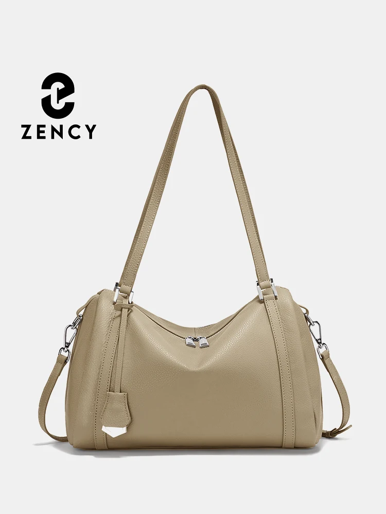 Zency Women Shoulder Boston Bag Genuine Leather Large Capacity Designer Handbag for Business Travel Work Crossbody Shopper Bags