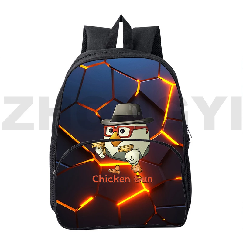 Fashion Canvas Chicken Gun School Bag for Students Cartoon Bookbag 12/16 Inch Game Chicken Gun Primary Kindergarten Backpacks