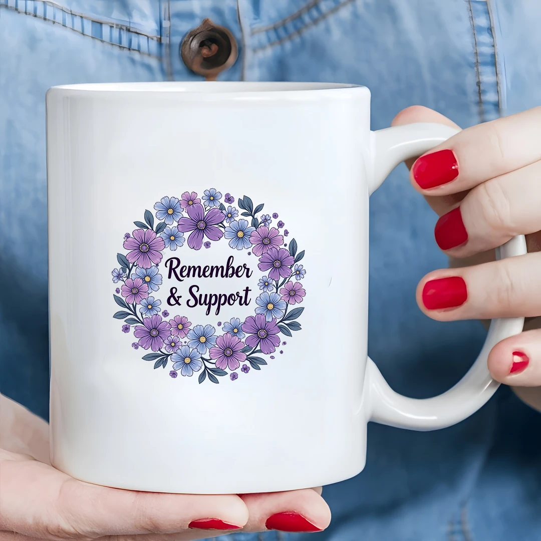

11oz Mug + Remember & Support Wreath Design + Kids Cold & Hot Drink Cup - Christmas Gift for Family & Office