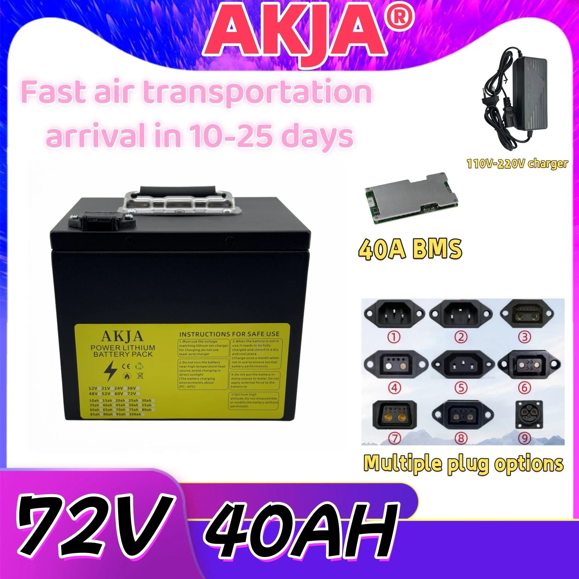 

Air fast transportation 72V40AH Full capacity New 18650 lithium battery Suitable for motors under 3000W
