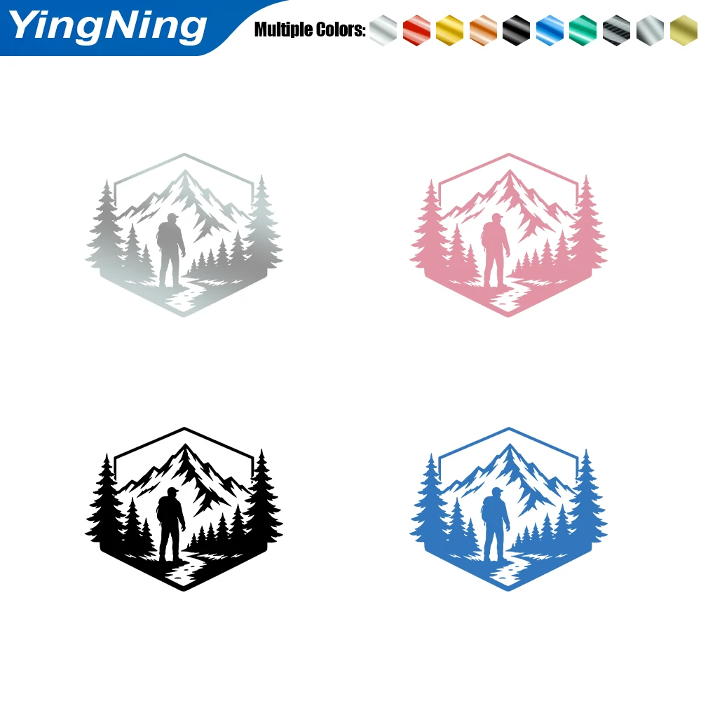 Hiker Mountain Car Sticker Hiking Backpacker Silhouette Decal Vinyl Waterproof Auto Exterior Decoration For Jeep Truck Window