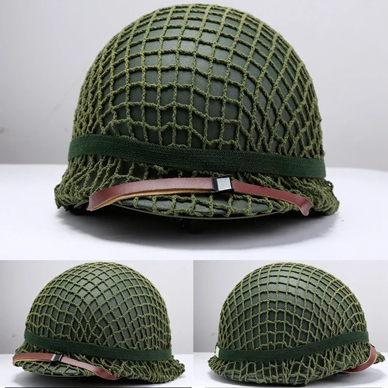 US WWII Tactical M1 Helmet Cover Strap with Net Replica Adjustable Chin Strap Soft Liner Paintball Gear Steel Helmet For Adults