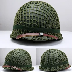 US WWII Tactical M1 casco Cover Strap con Net Replica regolabile sottogola Soft Liner Paintball Gear casco in acciaio per adulti