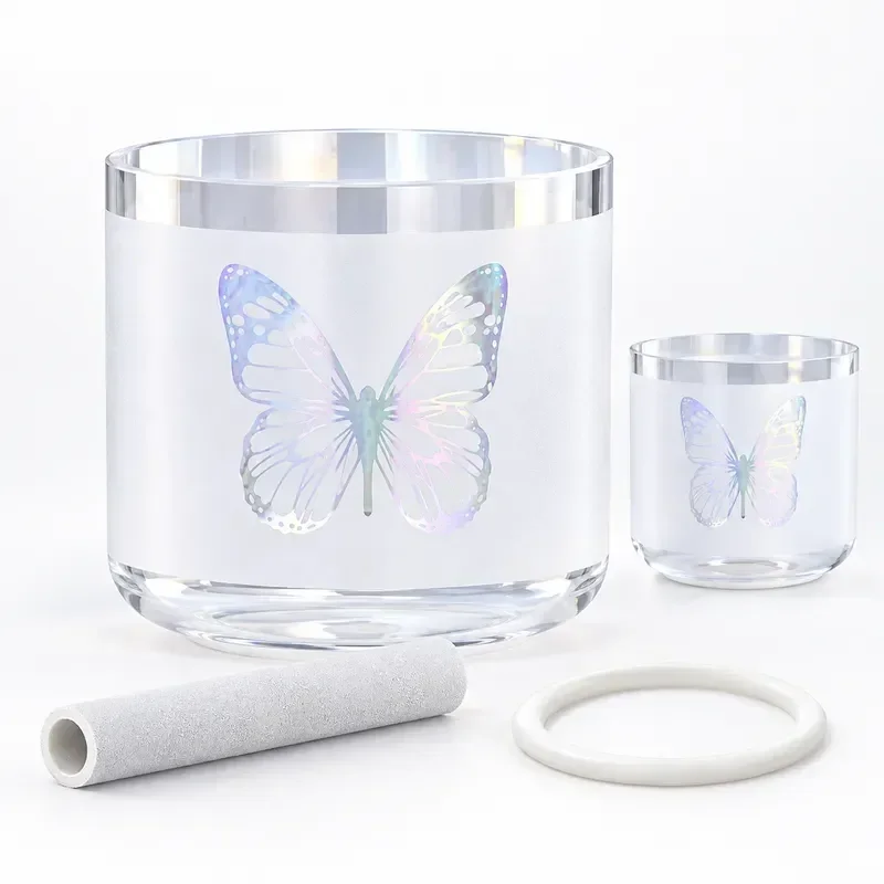 STAR LINKUP 6 Inch Clear Cosmic Light Crystal Singing Bowl, Dream Snowland Butterfly Chakra Balancing Sound Healing With Mallet