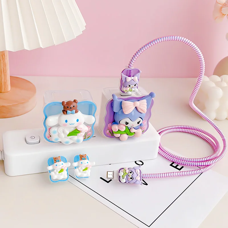 Miniso Sanrio 5 sztuk zestaw ochraniacz kabla dla Huawei 35W/40W/66W/88W/100W szybka ładowarka etui przewód telefoniczny organizatorzy nawijacz