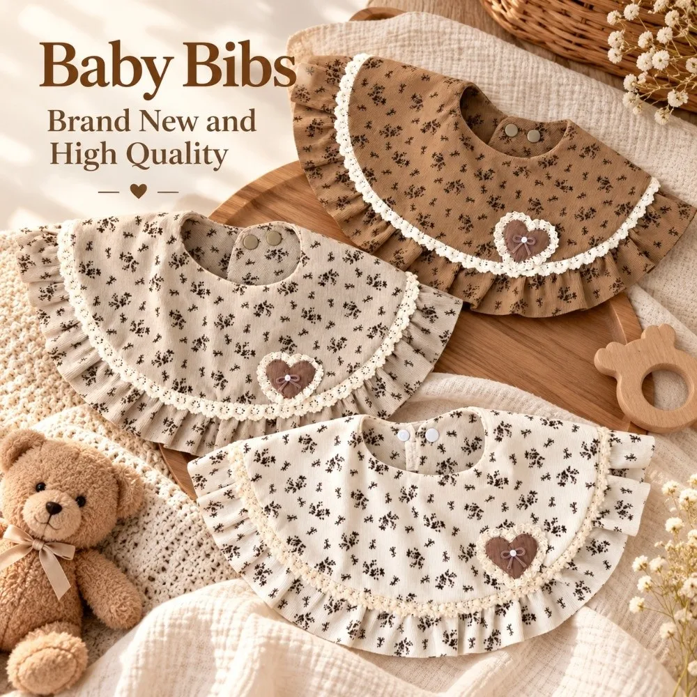 Vintage Adjustable Snap Baby Ruffle Bib Floral Lace Soft Burp Cloth Muslin Cotton Feeding Drool Bib 0-2 Years Baby