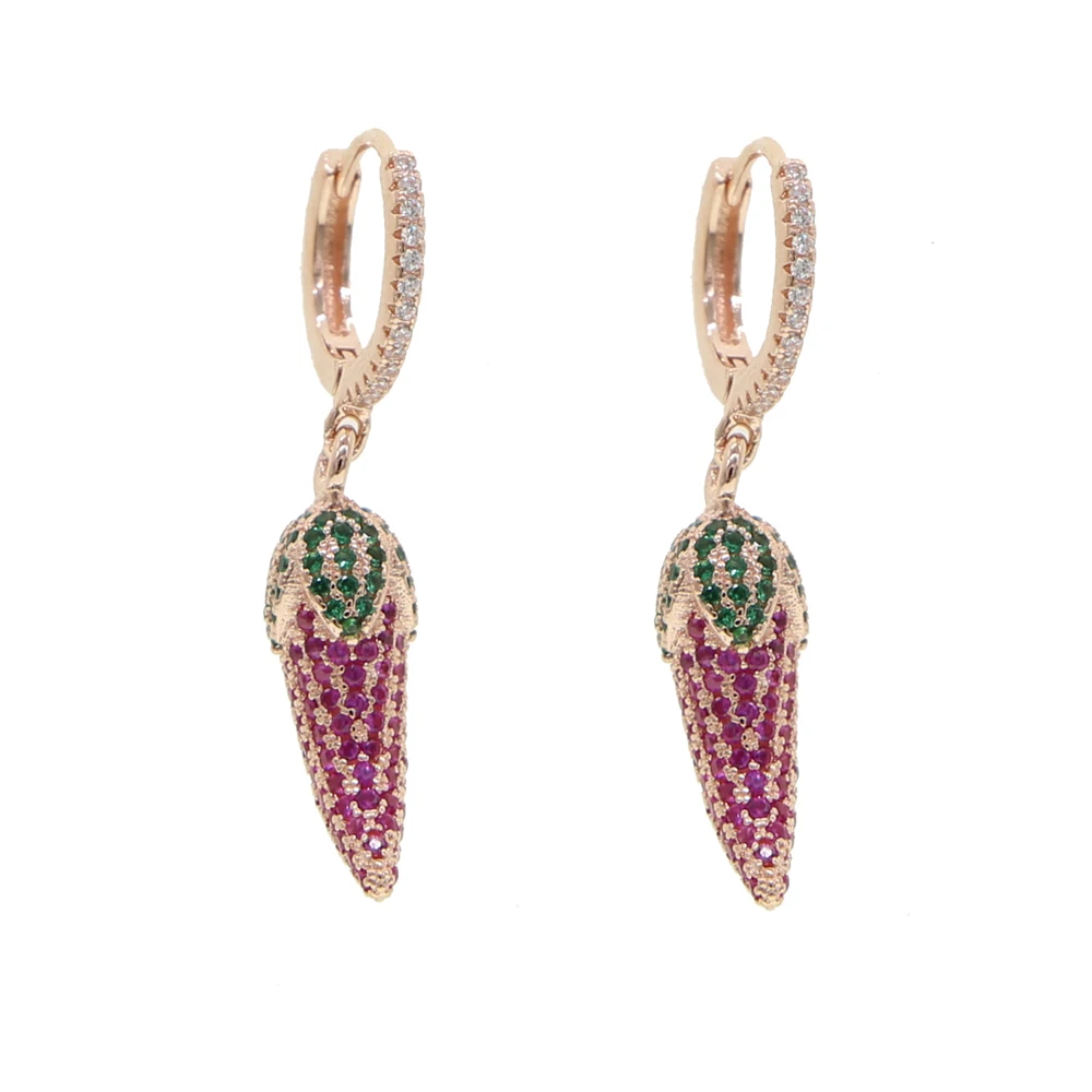 High Quality Fashion Women Jewelry 2025 Summer New Micro Pave White Green Red Cz Pepper Chilli Charm Dangle Earring