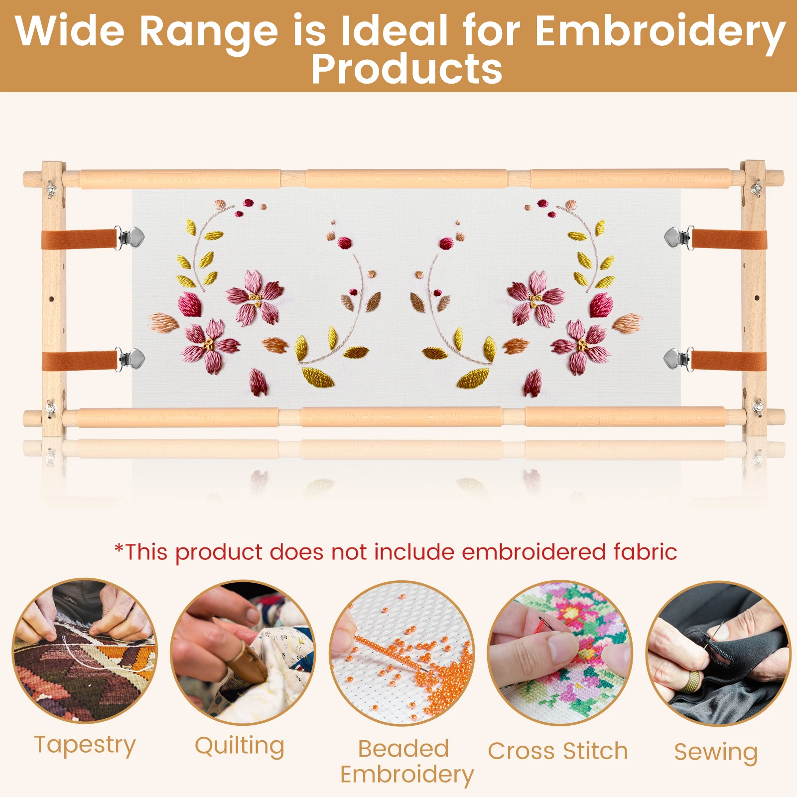 Picture 3: Adjustable Embroidery Scroll Frame Wooden Cross Stitch Scroll Frame Rotated Needlepoint Embroidery Tapestry Scroll Frame