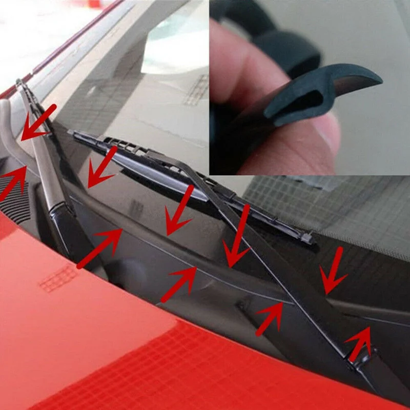 1.8m/5.9ft Black Rubber Seal Car Wiper Under Front Windshield Panel Sealed Strip Roof Sealing Universal Car Accessories