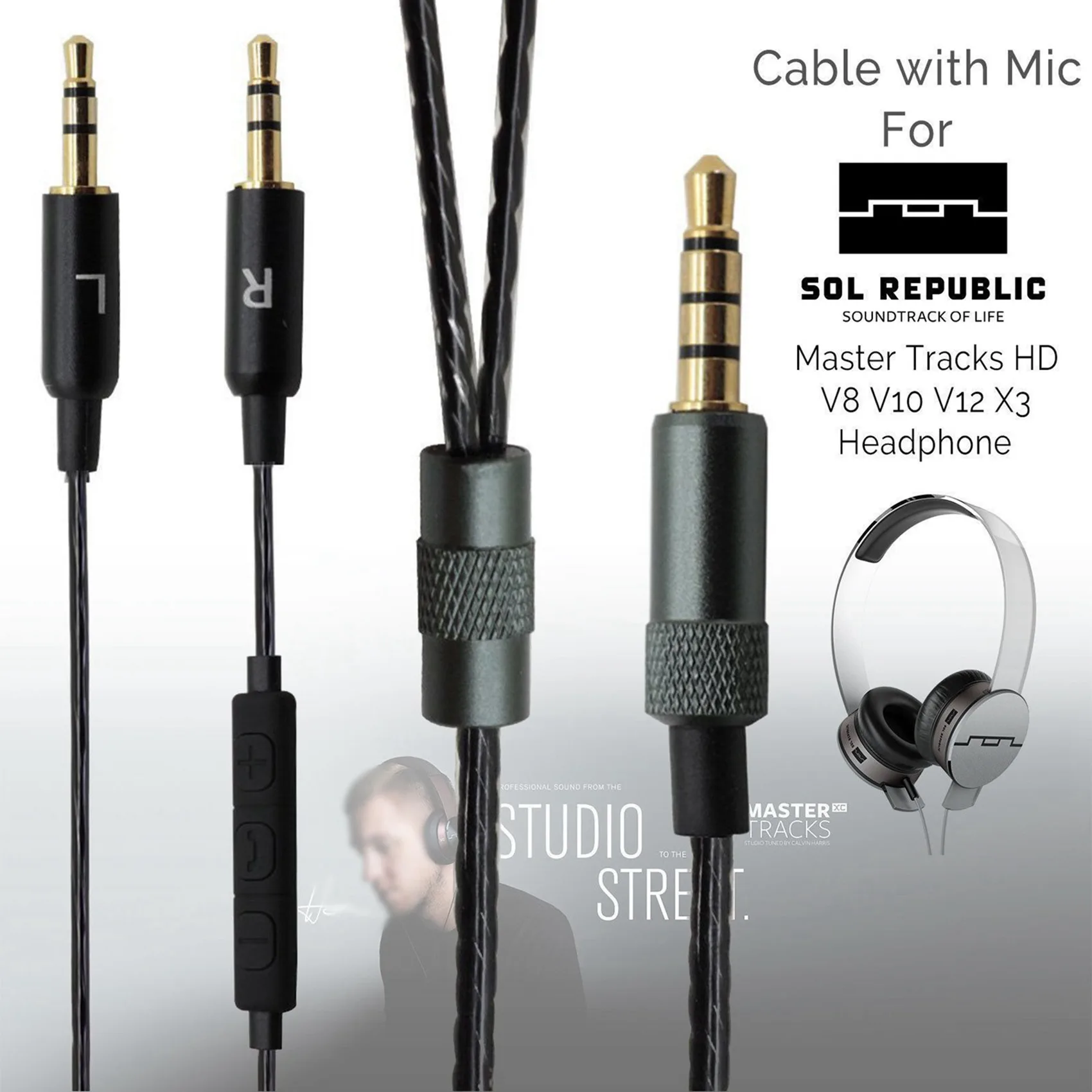 M13K-2X Replacement Mic Cable For Sol Republic Master Tracks Hd V8 V10 V12 X3 Headphones