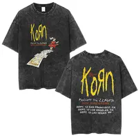 Korn Follow The Leader 20 aniversario camiseta lavada Metal gótico Rock Band camisetas hombres Vintage camiseta de gran tamaño ropa de calle