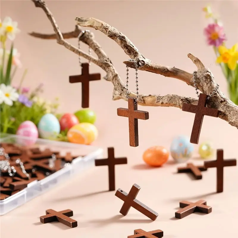DTA4 Wooden for Cross Charms 70 Pack Mini Religious DIY Crafts for Keychain Party Favors Easter Egg Fillers Gifts