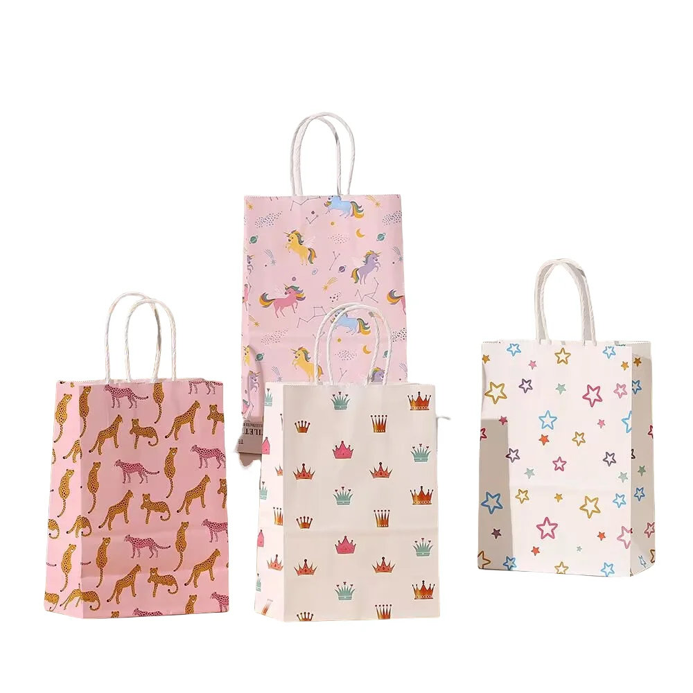 LPZHI, bolsas de regalo de papel temáticas para niños, para suministros de fiesta de cumpleaños, lindas envases reutilizables para golosinas de tarta de caramelo, 10/24 piezas