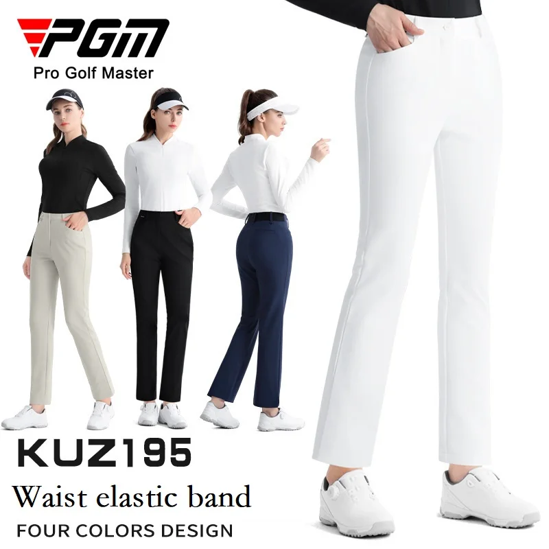 PGM Golf Pants for Women Winter Keep Warm Sports Wear Ladies Windproof Straight Golf Trousers Plush Casual Slim Pencil Pants