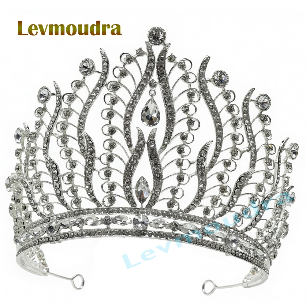 

Levmoudra Sparkling Big Wedding Diamante Pageant Tiaras Hairband Crystal Crowns For Brides