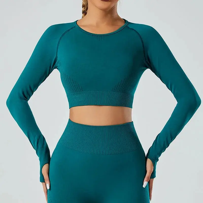 5001 Women's Long Sleeve Seamless Workout Yoga Crop Top Gym Sport Shirts with Thumb Hole