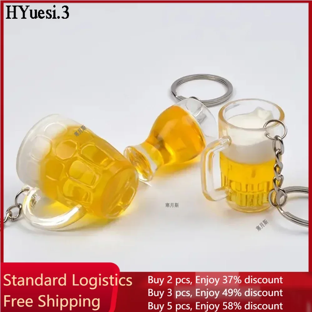 Mini Simulation Beer Cup Key Chain Creative Acrylic Beer Mug Pendant With Key Holder For Men Women Bag Wallet Decor Party Gifts