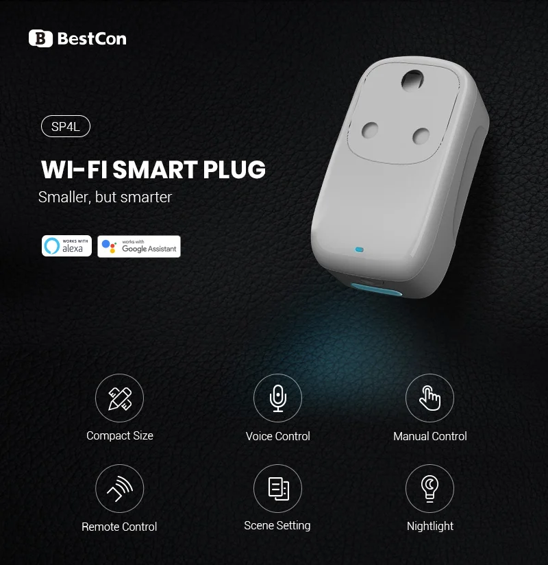 Bestcon SP4L IN India Smart Wi-Fi Plug,  Timer Outlet with Dimmable Night Light, Works with Alexa, Google Assistant, IFTTT