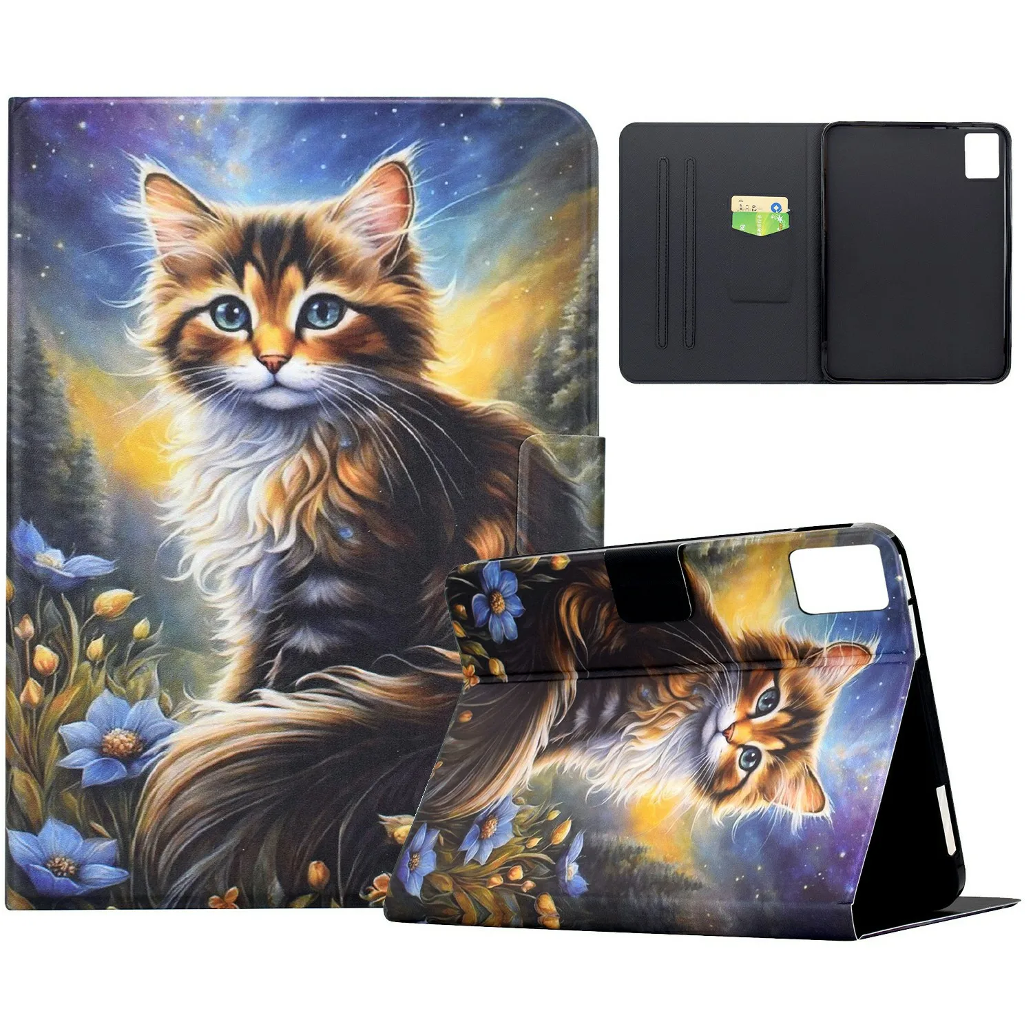 For Lenovo Xiaoxin Pad 12.1 (2025) Case Pattern Printing Stand Leather Tablet Cover with Card Slots - Starry Night Cat