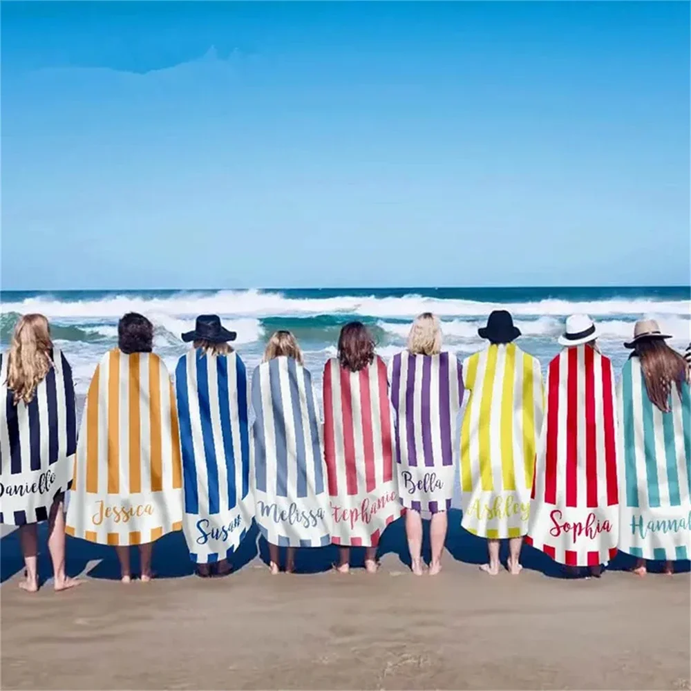 Striped Beach Towels Custom Name Beach Towel 3D Printed Mic…