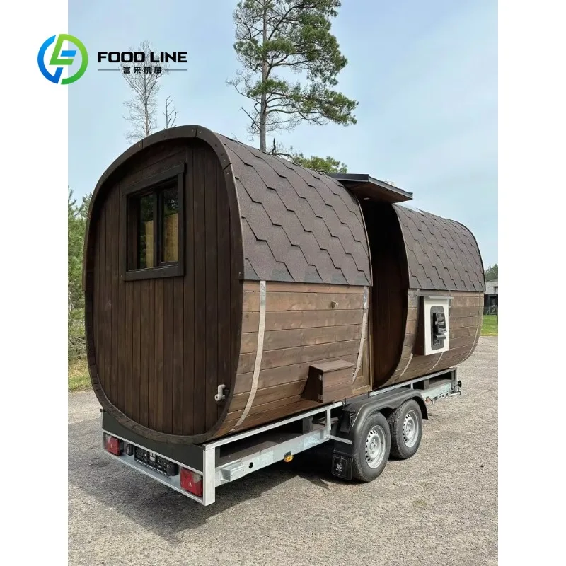 customized towable-sauna trailer-cabin pine wood mobile outdoor sauna room for garden camp commercial wellness business