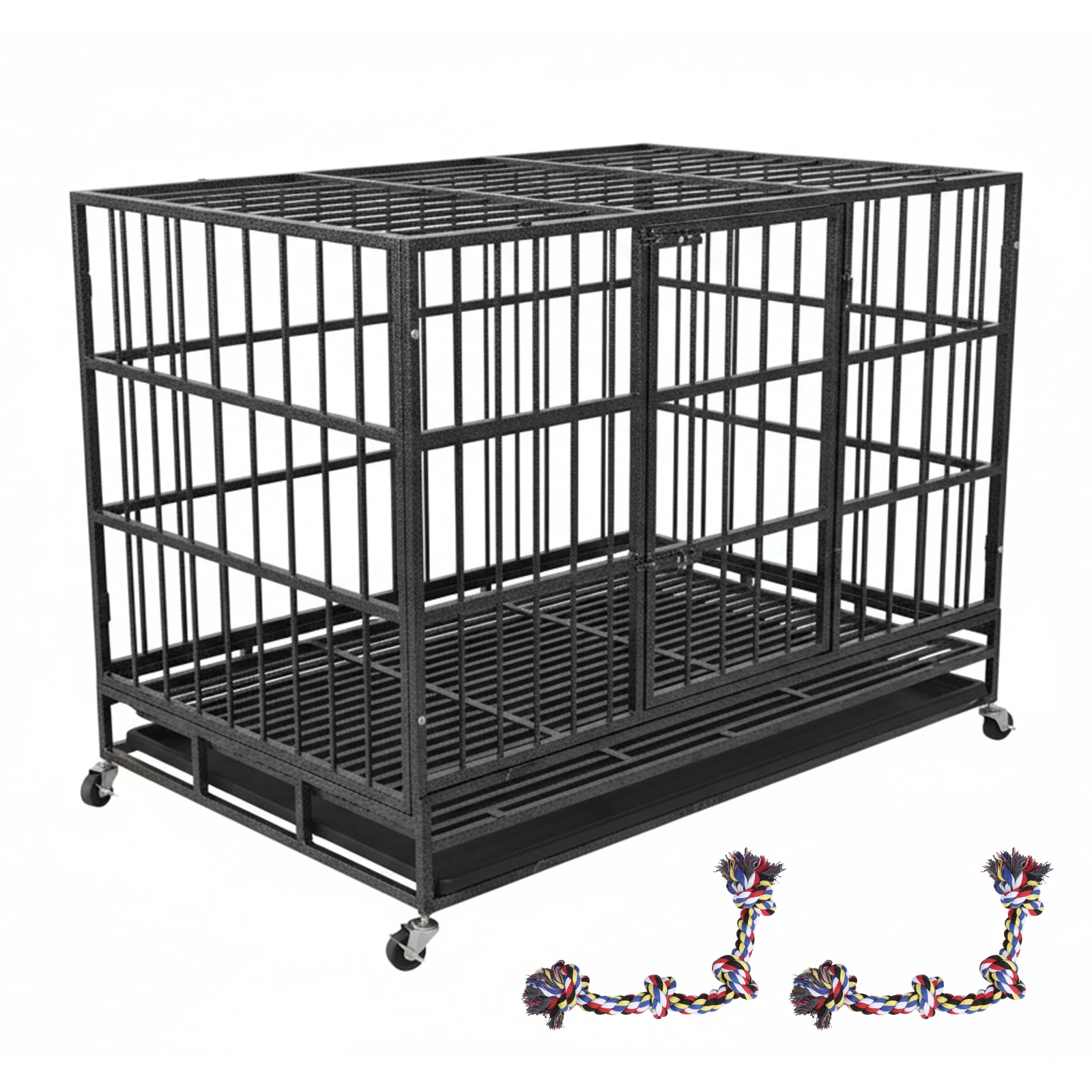 

48inch Dog Crate Cage Kennel with 2 Removable Tray Metal Kennel Playpen with Four Wheels Escape Proof for Large & Medium Breeds