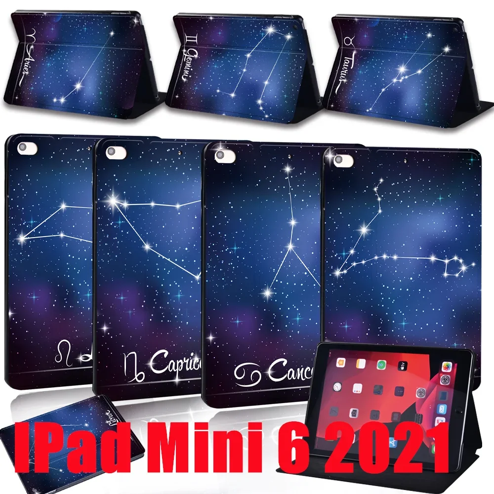 Cover for IPad Mini 6 Ultra Slim PU Leather Case for IPad Mini 6th Generation 8.3 Inch 2021 Star Sign Pattern Folding Case Cover