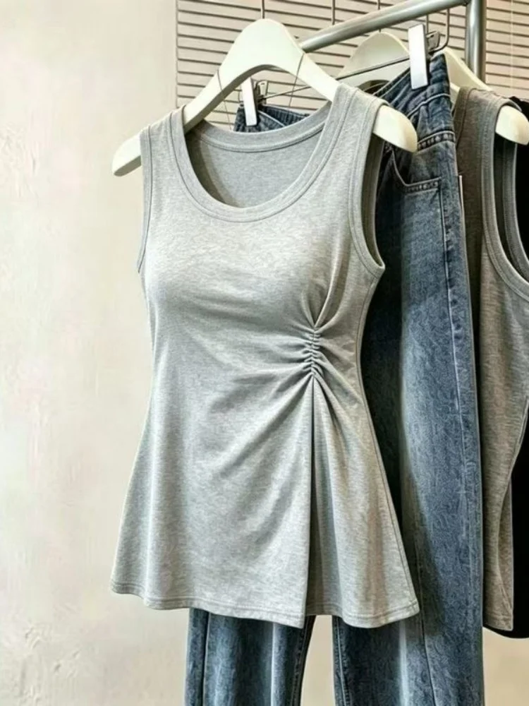 Women's 95 Cotton Strap Vest Loose Fit Sleeveless Base Layer Top Summer New Style Big Size plus Size Outerwear Casual Wear
