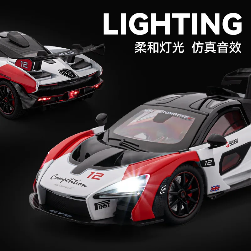 1:24 senna carro esportivo versão spray liga simulação modelo de carro luz sonora puxar para trás menino modelo de carro de brinquedo ornamento colecionável