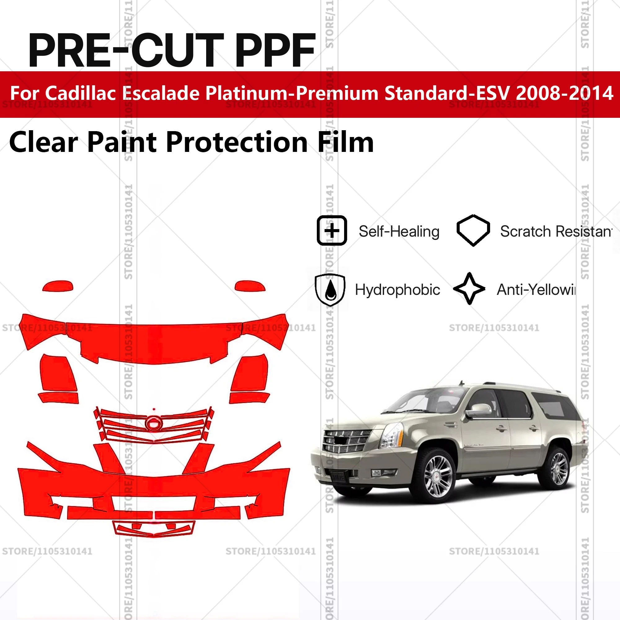 For Cadillac Escalade Platinum-Premium Standard-ESV 2008-2014 Pre-Cut Paint Protection Film PPF Transparent Car Film Automotive