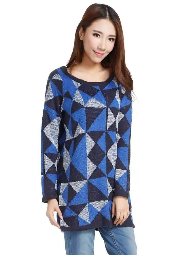 

Loose Women's Geometric Pattern Sweater Spring Autumn Winter Long Overhead Knitwear EGERPI Brand Comfortable Soft Material
